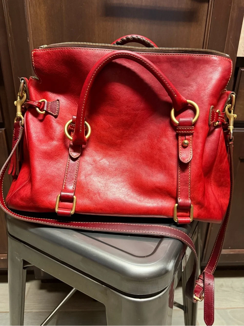 Dooney & Bourke Red Italian Vachetta Leather Florentine Satchel
